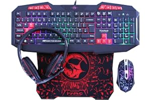 Marvo CM375 4 in 1 Gaming Peripheral Set - 7 Colour Backlit Keyboard, 3200dpi Optical RGB Mouse, S Size 287mm x 244mm Mouse Pad, Stereo Headset