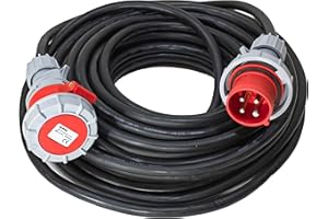 VSDITALIA ELETTROWATT - Prolunga Elettrica Trifase Industriale Professionale da 20 Metri - Spina e Presa CEE 4 Poli 16A, Cavo 4G2.5 - Protezione IP67 - Cavo con Rivestimento in Neoprene - 380 400 V