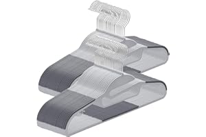ABHENG APY0450G Plastic Hangers, Non-Slip Hangers with U-shaped Opening, Wet and Dry, Space Saving Hanger with Tie Holder and 360° Rotating Hook, Grey + Silver, Pack of 50
