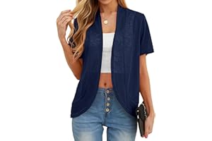 QIXING Womens Summer Lightweight Cardigan - Sun Protection, Breathable, Soft Short Sleeve Cardigans Perfect for Summer Nights, Office and Dating