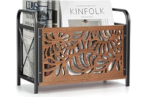 Optyuwah Newspaper Rack Magazine Holder - Wooden Newspaper Holder, Elegant Skeleton Pattern Magazine Stand Storage Basket Magazine Collector Storage Organiser for Catalogues 33 x 26 x 17 cm