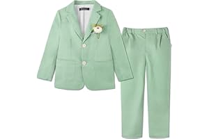 LOLANTA 2 Pièces Costume Mariage Garçon en Lin, Ensemble Veste Cintrée et Pantalon Costume Formel Enfant pour Baptême, Cérémonie, Bal, Fête d'anniversaire, Tenue de Page Élégante