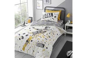Sängkläder – guldgul fotboll påslakanset – enkel storlek (200 x 140 cm) – vändbart (2 designer) – fotbollstema – 1 x påslakan