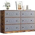 Nicehill 6 Drawers Dresser for Bedroom, Fabric Storage Tower, Dresser & Chest of Drawers Organizer, Storage Cabinet, Hallway, Closets, Steel Frame, Living Room, Wooden Dressers（Gray and Rustic Brown）