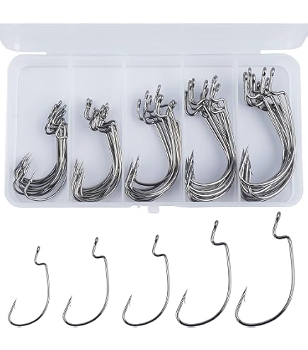 3X Strong Offset Worm Hooks - Wide Gap Barbed Hooks For Soft Plastic Baits, Bass & Trout Fishing - View #7