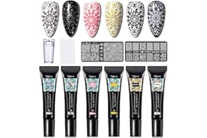 Mobray Stamping Nail Art Gel, 6 Colori Smalto Stamping Unghie Kit per Nail Stamp Plate DIY con 2 Stampino French Unghie, 1 Timbro Stamping Unghie, 1 Stamper Raschietti Nail Art Design