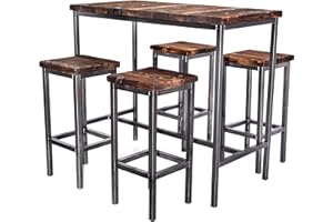 CHYRKA® “SAMBOR” - Tavolino e sgabello da bar, in stile vintage, design industriale, realizzato a mano, in legno e metallo (tavolo da 120 x 60 cm + 4 sgabelli)