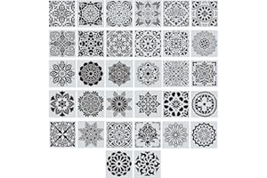 EasyLife Mandala pochoir ensemble, 32 pièces 6 x 6 pouces grand gabarit de peinture et aérographe, Mandala pointillés pochoirs pour mur, pierre, meubles en bois