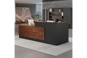‎UKETO UKETO Moderne Empfangstheke aus Holz - L-Form Empfangstresen für Büros multifunktionaler Empfangstisch mit großzügigem Stauraum Geeignet für Büros Rezeptionen Hotels (Links hoch-C, 160CM)