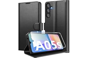 Eirltiy Coque pour Samsung Galaxy A05s + 1 Verre Trempé Protection écran,[Housse Premium en Cuir PU][Fentes pour Cartes][Pochette de Portefeuille],Etui à Rabat pour Samsung A05s - Noir
