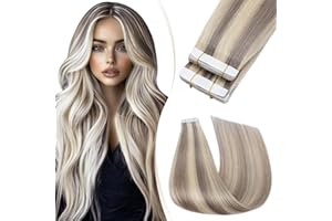 Elailite 40 Pcs Tape in Extensions Human Hair Thin Type 1.5g/pcs - Seamless Skin Weft Hair Extensions 100% Real Natural Remy Hair (#18Y/613 Ash Blonde Mix Bleach Blonde, 16 inches)