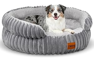 DEIME Orthopädisches Hundebett, Kuscheliges Rundes Hundebett Waschbar, Hundesofa mit Abnehmbarer Unterlage für Beidseitige Verwendung, Hundekörbchen Rutschfest Hundekissen für Kleine Mittelgroße Hunde