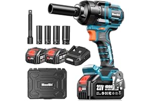 Seesii Clé à choc, 900 FT-LBS (1200N.m) 2900IPM, clé à choc sans fil 1/2 haute puissance,Boulonneuse à choc électrique 21V avec 2x4Ah batterie et 5 douilles pour écrous de pneus voiture/camion