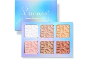 ‎LUCOSS Lucoss 6 Colors Highlighter Palette, Highlighter Puder Palette Highlighter Bronze-Puder weiß/Braun/Rosa/Rot Face Contour Powder, Make-up Palette für Frauen