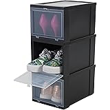Amazon Basics Drop Front shoeboxes (Women), Black Shoe Box/Set of 3, Small