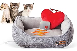 K&H PET PRODUCTS Mother's Heartbeat Heated Cat Bed with Heart Pillow Heartbeat Kitten Toy Gray 11 X 13 Inches w/Cat Heartbeat Rhythm