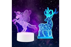 CORESLUX 3D LED Night Light 3D LED Illusion Lamp 16 Color Change Night Light for Kids Gift Elk and Unicorn Night Light for Kids Bedroom Decoration