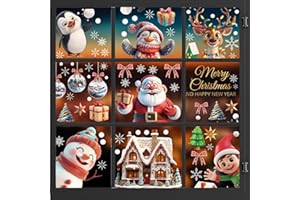 HZZYCER Christmas Window Stickers, 9 Sheets 125 PCS Reusable Christmas Window Decorations Double Sided PVC Static Xmas Window Stickers Scene for Glass