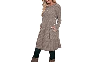Aokosor Jumper Dress for Women Tunic Dress Ladies Long Sleeve Dress with Pockets Side Buttons Dress for Leggings