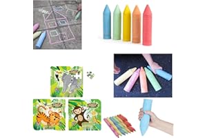 HK Online PK7 GIANT PAVEMENT CHALKS & 1 JUNGLE JIGSAW -Large Hopscotch Chalk, Giant STREET CHALKS, SIDEWALK Chalk, WALL ART Chalk (PK7 GIANT Chalks)