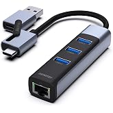 BENFEI 2 in 1 USB-C/USB 3.0 to Ethernet Adapter with 3 USB 3.0 Ports Compatible with iPhone 15 Series, MacBook Pro/Air 2023/2