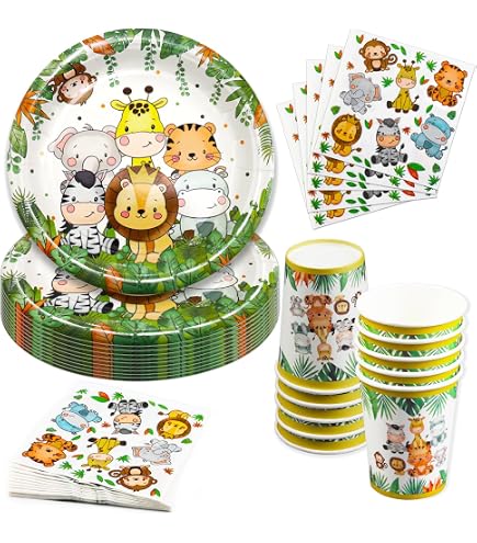 Décoration Fête Enfant Set Vaisselle Jetable 126pcs Thème Jungle Animaux - Assiettes, Tasses, Serviettes Pour Anniversaire 20 Personnes Set Anniversaire Jungle Décoration Fête Enfant Set Vaisselle Jetable 126pcs Thème Jungle Animaux - Assiettes, Tasses, Serviettes Pour Anniversaire 20 Personnes Set Anniversaire Jungle