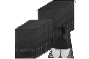 Budermmy 20 Stück Reise-Schuhbeutel, große Vlies-Schuhaufbewahrungstaschen mit Kordelzug und transparentem Schlitz für Schuhe, Stiefel, High Heels