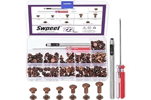 Swpeet M5 Chicago Screws 110 set 6-storlekar M5 x 4 mm/5 mm/6 mm/8 mm/10 mm/12 mm röd brons läder nitar Chicago bindningsskruvar med installationsverktyg, sortiment kit
