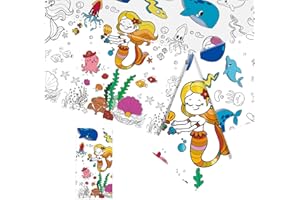 POPOYU Tischdecke zum Ausmalen,137x274cm Papiertischdecke zum Ausmalen,Bemalbare Tischdecke Meerjungfrau,Ausmal Tischdecke,Deko Kindergeburtstag,Kreative Kinderbeschäftigung,Ausmalen Tiere,Mal Mich Bunt