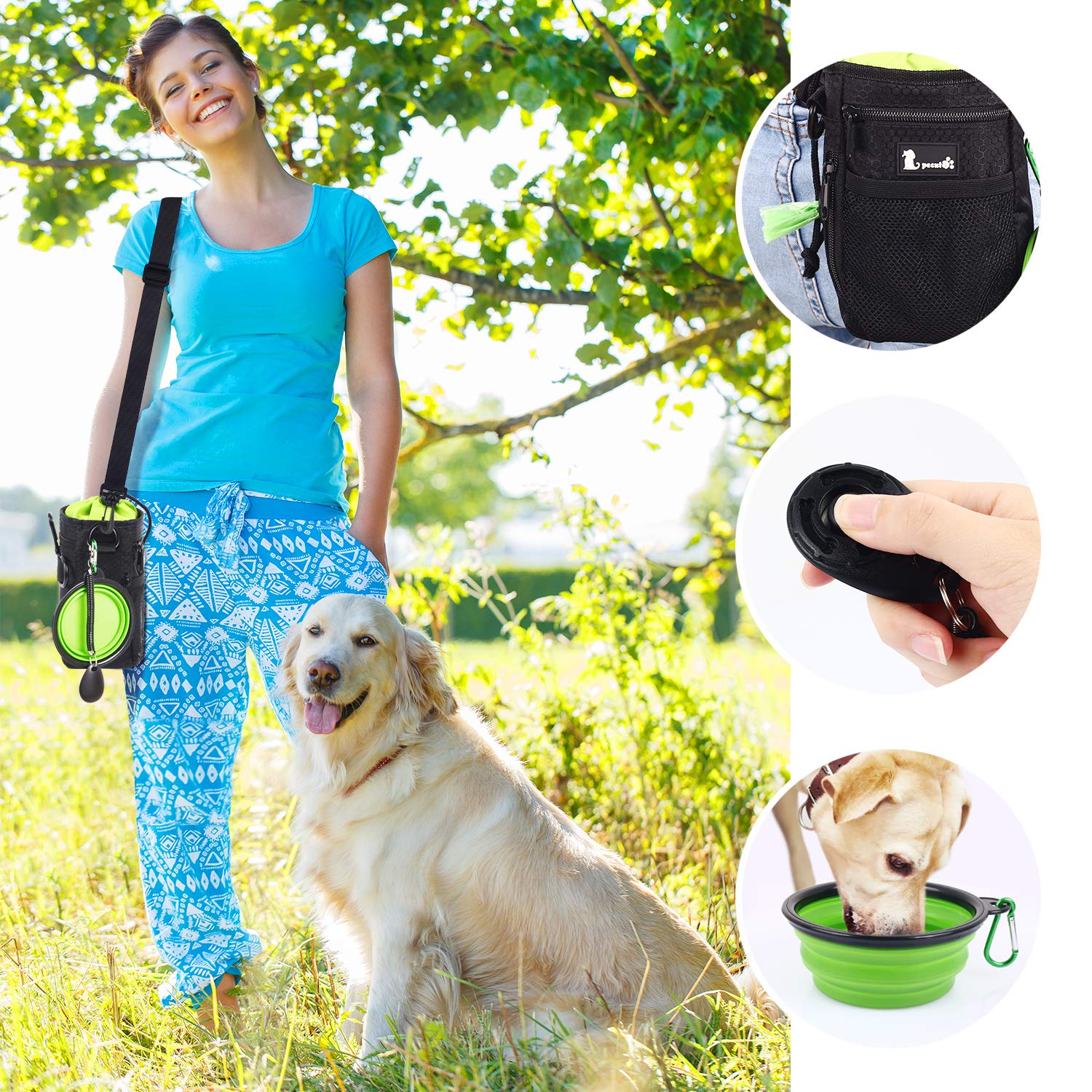 Pecute Borsa Addestramento Cani in Tessuto Impermeabile, Cintura Regolabile e Tasche per Smartphone e Ciotola Silicone… - immagine 3