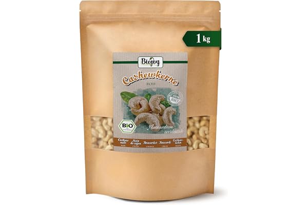 Biojoy Ekologiska cashewkärnor hela och råa, naturliga, cashewnötter, 1 kg