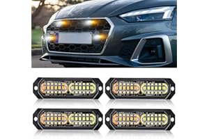 I LITTON 4 Pcs White & Amber LED Strobe Warming Light, 12-24V Turn Signal Light Flashing Beacon LED Light Bar Hazard Emergency Strobe Light for Car Trucks Van Boat (12 LED, Amber & White)