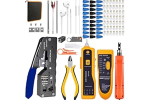 MAYLINE-TECH MAYLINE Pinza Crimpatrice RJ45 CAT5 CAT6 CAT7 Crimp Manutenzione del Strumenti Kit LAN Tester Riparazione del Cavo del Puntalini Passante Strumento Kit Cirmpatura per Cavi di Rete Passanti ne(Blu)
