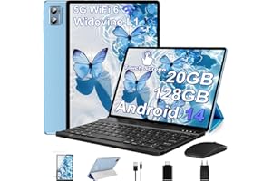 DEERTiME 2025 Newest Tablet 10 Pollici 20GB RAM+128GB ROM(TF 2TB), Android 14 Tablets Octa Core, 5G+2.4G Wi-Fi 6, 1280 * 800 FHD, BT5.0, 8+5MP, Cast, Widevine L1, GMS Tablet con Tastiera e Mouse, Blu