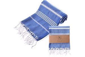 ‎YENGAS YENGAS Hamamtuch XXL, 95x175 cm, Oeko-TEX Zertifiziert, 100% Baumwolle, Großes Peshtemal Tuch, Badetuch für Spa, Sport, Yoga, Pilates, Reisen, Leicht & Platzsparend, Saunatuch, Strandtuch, Blau