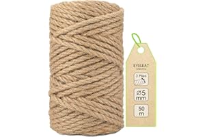 EYELEAF Garten Juteschnur 5mm Dicke,Bindegarn,Gartenschnur, Bastelschnur Kordel Rolle mit 50m,100% Jutegarn Naturfarbe