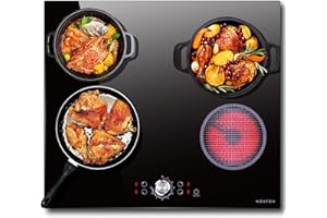 NOXTON Glaskeramikkochfeld Autark 60 cm Einbau, 6000W Herdplatte 4 Kochfelder, Autarkes Keramik Kochfeld 4 Platten mit Ein-Knopf-Steuerung, 220-240V