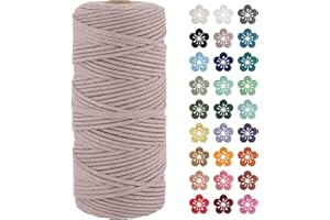 LEREATI Macrame Cord 3mm x 100m, Thick Macrame Rope Natural Cotton Rope Craft String, 4 Strand Twisted Cotton Cord Yarn for DIY Plant Hanger, Wall Hanging, Christmas Decoration (Hemp gray)