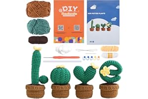 CosyCaya Beginner Crochet Kit, 4PCS Crochet Pliant Kit for Beginners, Include Tool kit, Wool Bag, Filament Filler, Crochet Hook with Step-by-Step Video Tutorials, Boys and Girls Birthdays Gift