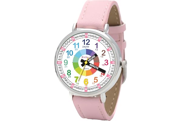 Kiddus Montre Enfant Fille et Garçon à partir de 5 Ans, Montre Éducative Analogique à Aiguilles, Apprentissage de l'Heure, Mouvement Japonais