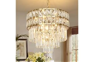 AOOCHOK Modern Crystal Chandelier Gold Pendant, Round Crystal Light Fixture Hanging Lamp, for Dining Room, Ristorante, Hallway, Balcony, Φ40 cm