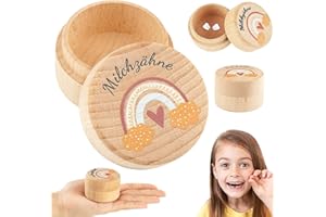 Begpoee Scatola Porta Dentini da Latte da Legno, Scatolina Dentini da Latte Bambino per le Ragazze, Contenitore per Denti da Latte con Motivo Carino, Scatola per Denti da Latte(5 x 5 x 3,3 cm)