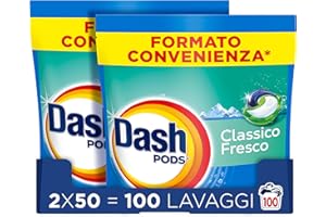 Dash Pods Detersivo Lavatrice In Capsule, 100 Lavaggi (2x50), Classico Fresco, Rimuove Le Macchie, Efficace A Freddo Anche E In Cicli Brevi