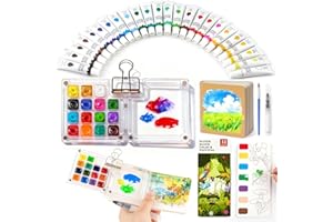 Mexlyca Mini Watercolor Paint Set, Palette Travel Kit, Pocket Watercolor Travel, Pocket Watercolor Set with 24 Colors Paint, Brush, Binder Clips, Sketchbook, collocation watercolor coloring book