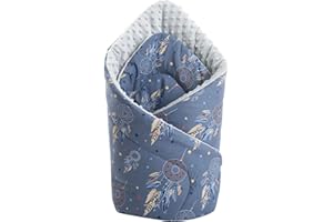 Rożek Becik Niemowlęcy Minky 75x75cm Medi Partners Dwustronny Wielofunkcyjny Miękki Antyalergiczny Otulacz 100% Bawełna (Łapacze snów z szarym)