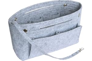 HyFanStr Taschenorganizer Filz Bag in Bag Tasche Organizer, Innentaschen Handtaschen Organizer für Handtasche mit Griffen und Schlüsselkette, Bag Organizer Hellgrau Groß