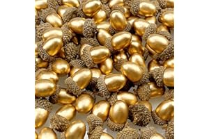 Lorigun 50 Pcs Artificial Acorns Golden Acorn with Natural Acorn Cap Fake Acorn for Decoration Home House Kitchen Decor Christmas Decoration Fall Table Scatter Crafting
