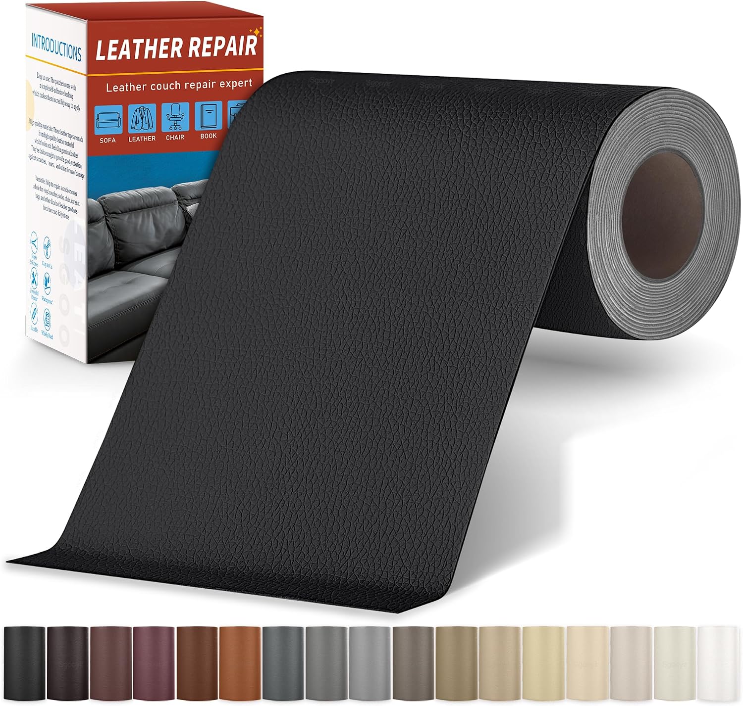 Cuir Adhésif Pour Réparation, Patch De Réparation En Cuir Noir | 10x200cm auto-adhésif, kit de réparation en cuir synthétique adhésif pour sièges de voiture, canapés, vestes, sacs