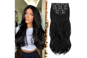 BARSDAR Negro Clip en Extensiones de Cabello, 50cm Ondulado Clip en Extensión de Pelo para Mujer 5 Piezas Layered Hair Extensions Lace Sintética Natural Postizos Cabello Extensione - Natural Negro
