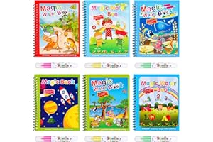 ADAKEL 6 Pieces Water Coloring Book Kids Reusable Painting Animal Cartoon Coloring Book with 6 Pieces Pens for Kids Educational Toys